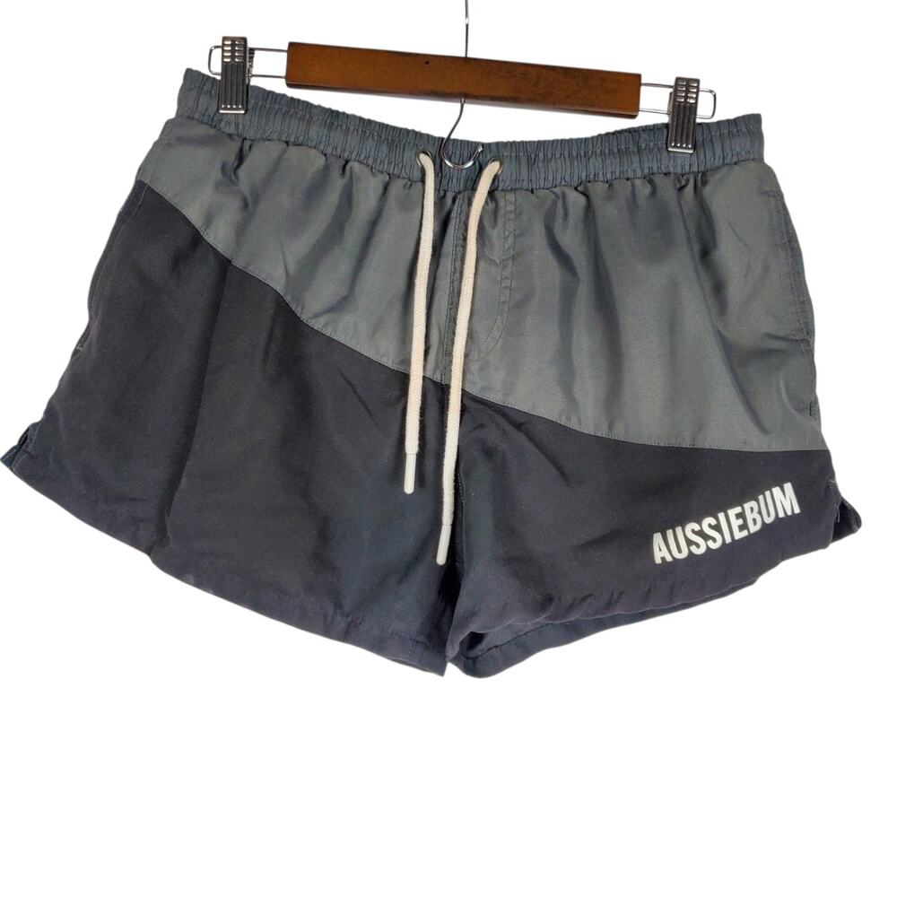 aussieBum Swim Trunks Short Shorts Mens M Gray Black Mesh Lined 3" Inseam